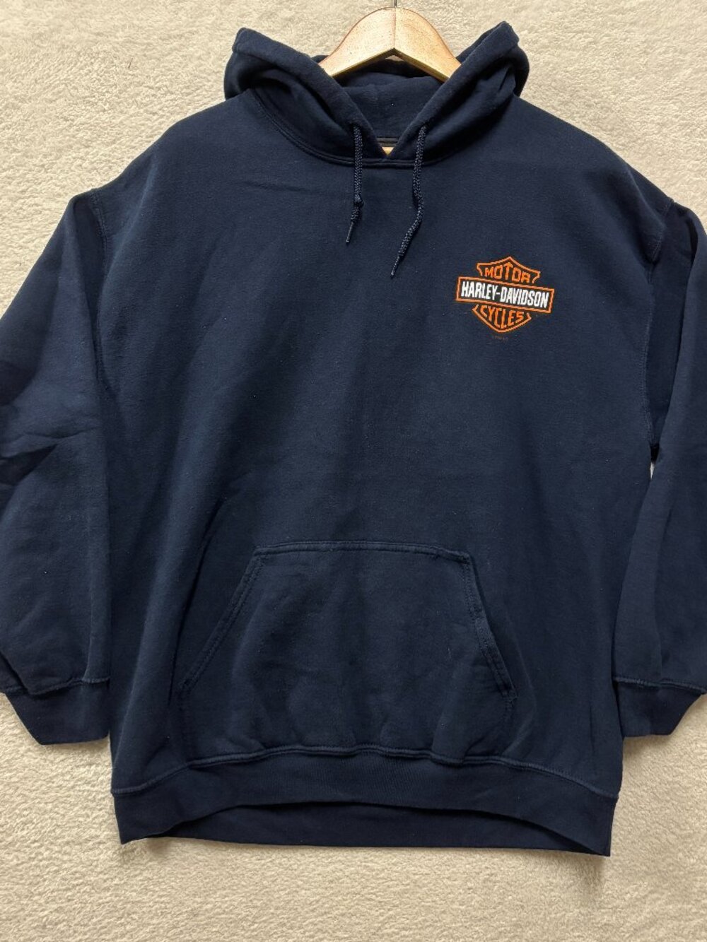Harley Davidson Hoodie Mens Large Blue Orlando Pullover Motorcycle *READ*